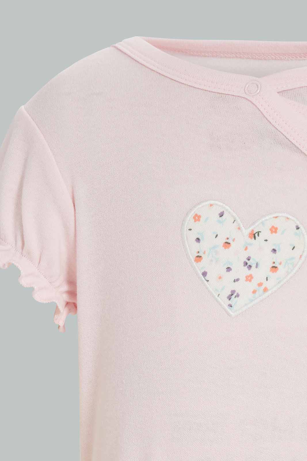 Redtag-Pink-Floral-2-Piece-Pack-Rompers-Category:Rompers,-Colour:Apricot,-Deals:New-In,-Dept:New-Born,-Filter:Baby-(0-to-12-Mths),-NBG-Rompers,-New-In-NBG-APL,-Non-Sale,-Section:Girls-(0-to-14Yrs),-W22A-Baby-0 to 12 Months