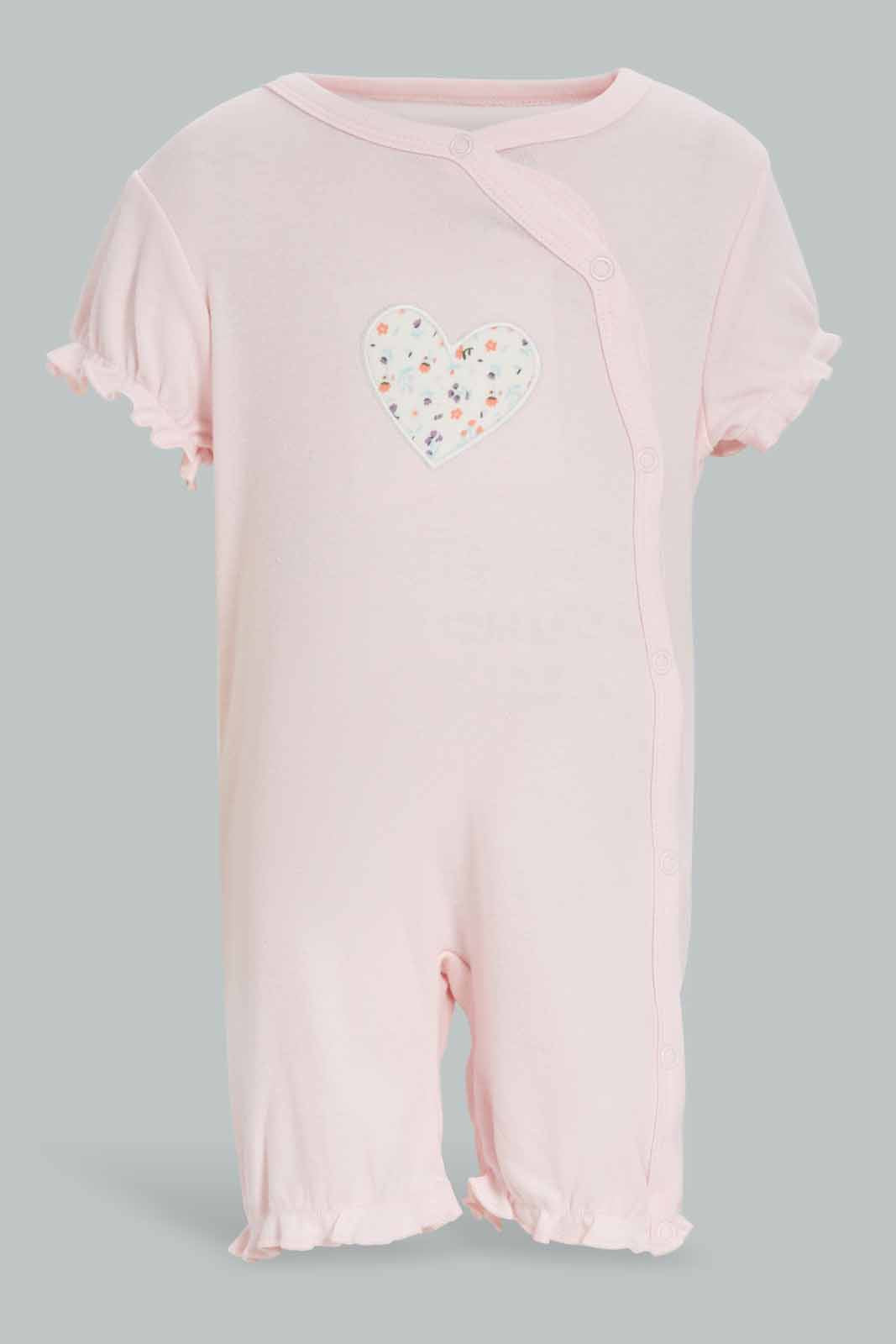 Redtag-Pink-Floral-2-Piece-Pack-Rompers-Category:Rompers,-Colour:Apricot,-Deals:New-In,-Dept:New-Born,-Filter:Baby-(0-to-12-Mths),-NBG-Rompers,-New-In-NBG-APL,-Non-Sale,-Section:Girls-(0-to-14Yrs),-W22A-Baby-0 to 12 Months