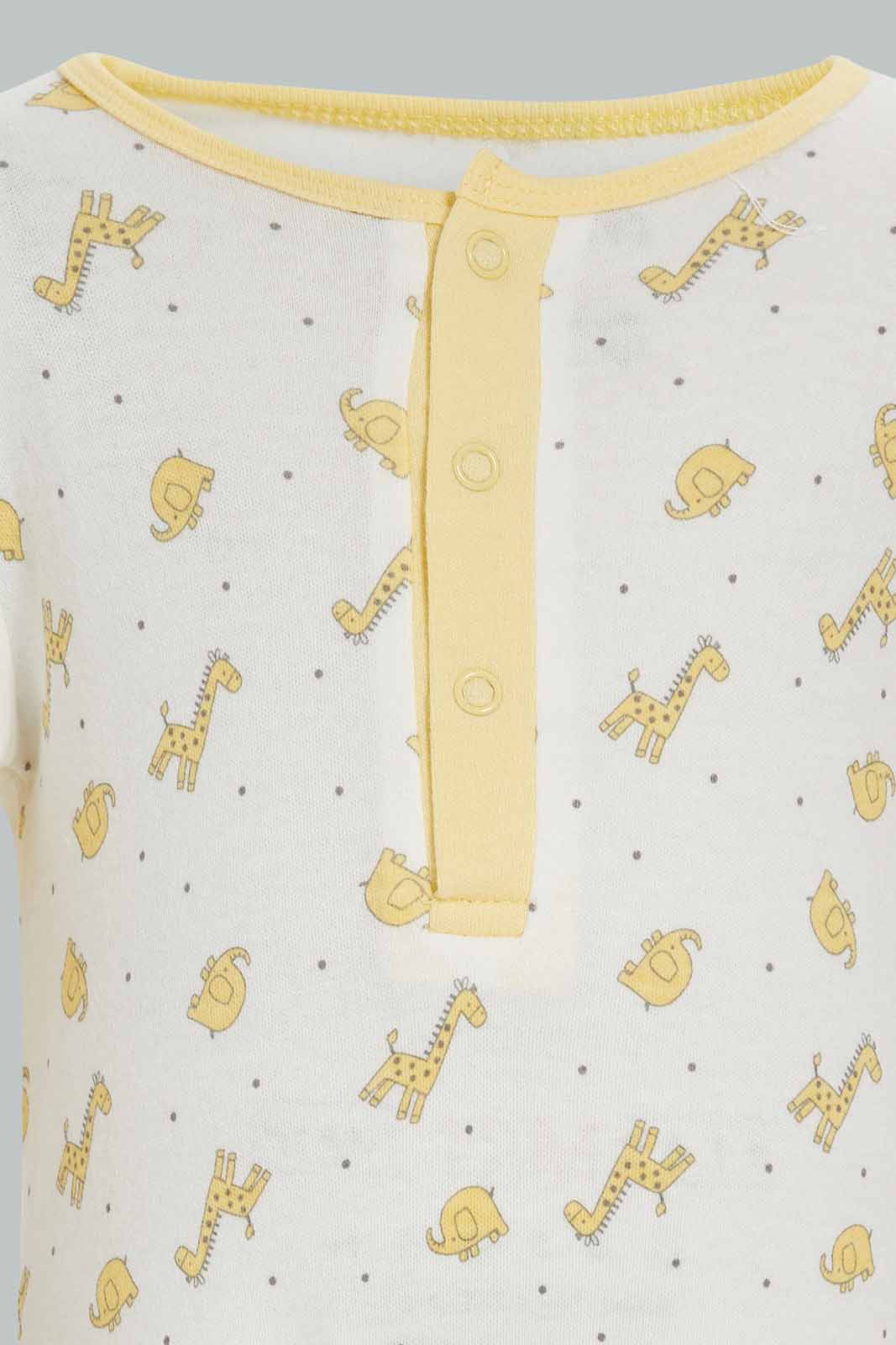 Redtag-Yellow-Girraffe-2-Piece-Pack-Sleep-Suit-Category:Rompers,-Colour:Yellow,-Deals:New-In,-Dept:New-Born,-Filter:Baby-(0-to-12-Mths),-NBB-Rompers,-New-In-NBB-APL,-Non-Sale,-Section:Boys-(0-to-14Yrs),-W22A-Baby-0 to 12 Months