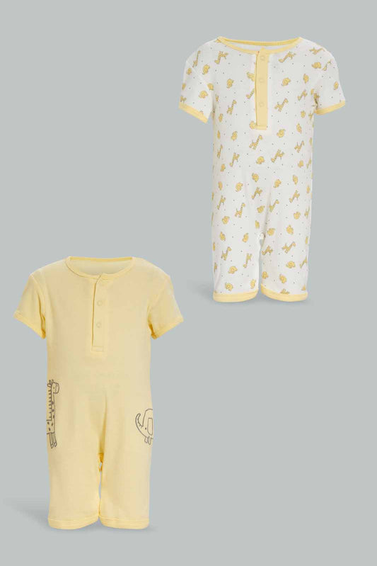Redtag-Yellow-Girraffe-2-Piece-Pack-Sleep-Suit-Category:Rompers,-Colour:Yellow,-Deals:New-In,-Dept:New-Born,-Filter:Baby-(0-to-12-Mths),-NBB-Rompers,-New-In-NBB-APL,-Non-Sale,-Section:Boys-(0-to-14Yrs),-W22A-Baby-0 to 12 Months