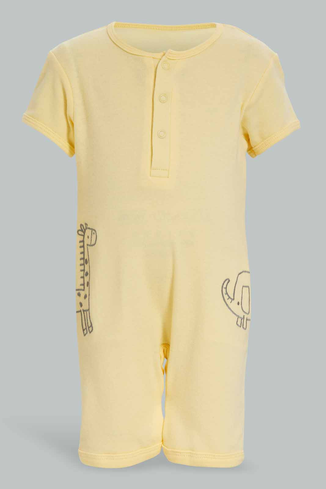 Redtag-Yellow-Girraffe-2-Piece-Pack-Sleep-Suit-Category:Rompers,-Colour:Yellow,-Deals:New-In,-Dept:New-Born,-Filter:Baby-(0-to-12-Mths),-NBB-Rompers,-New-In-NBB-APL,-Non-Sale,-Section:Boys-(0-to-14Yrs),-W22A-Baby-0 to 12 Months