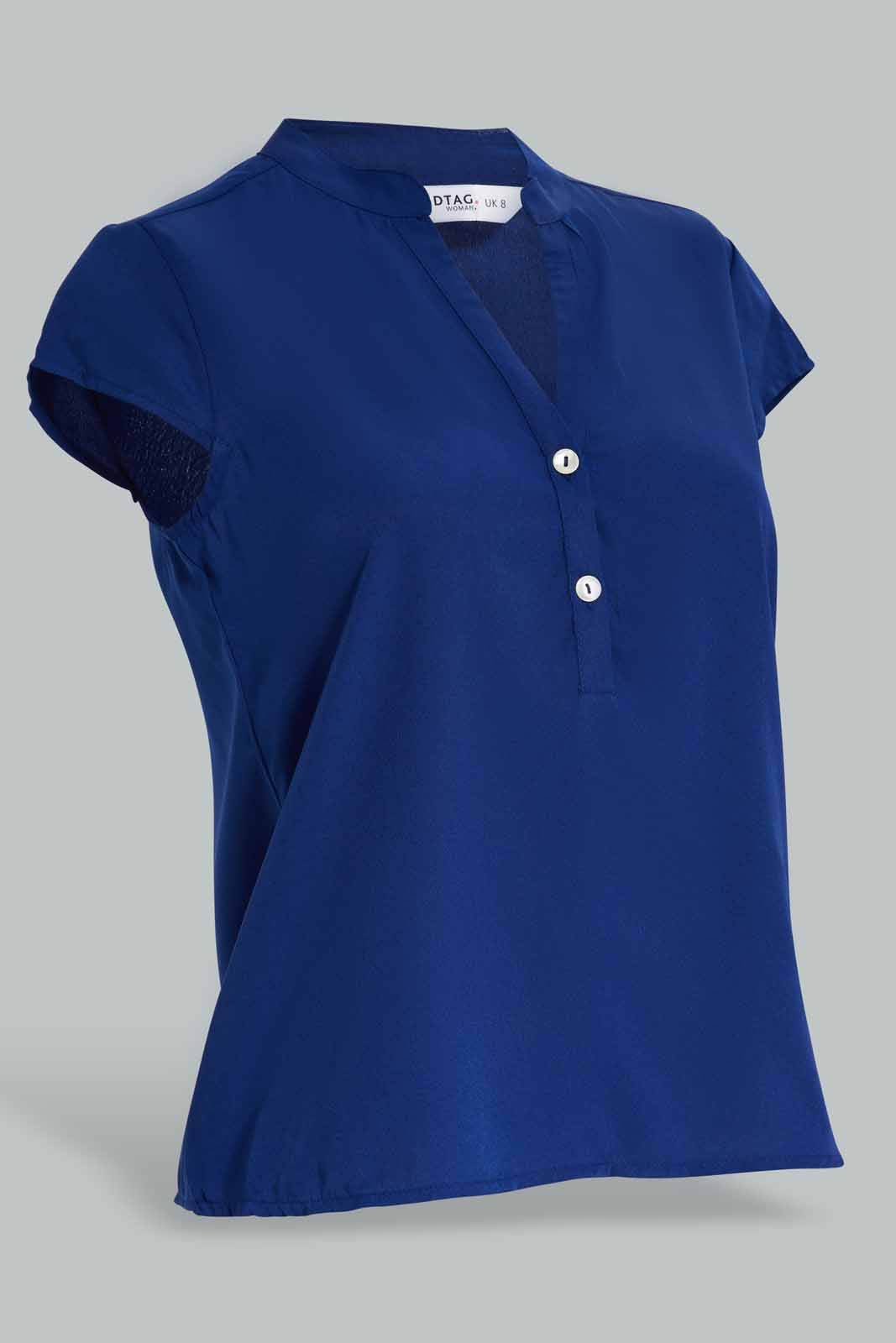 Redtag-NAVY-Printed-Placket-Detail-Blouse-Category:Blouses,-Colour:Navy,-Deals:New-In,-Filter:Women's-Clothing,-New-In-Women-APL,-Non-Sale,-Section:Women,-W22A,-Women-Blouses-Women's-