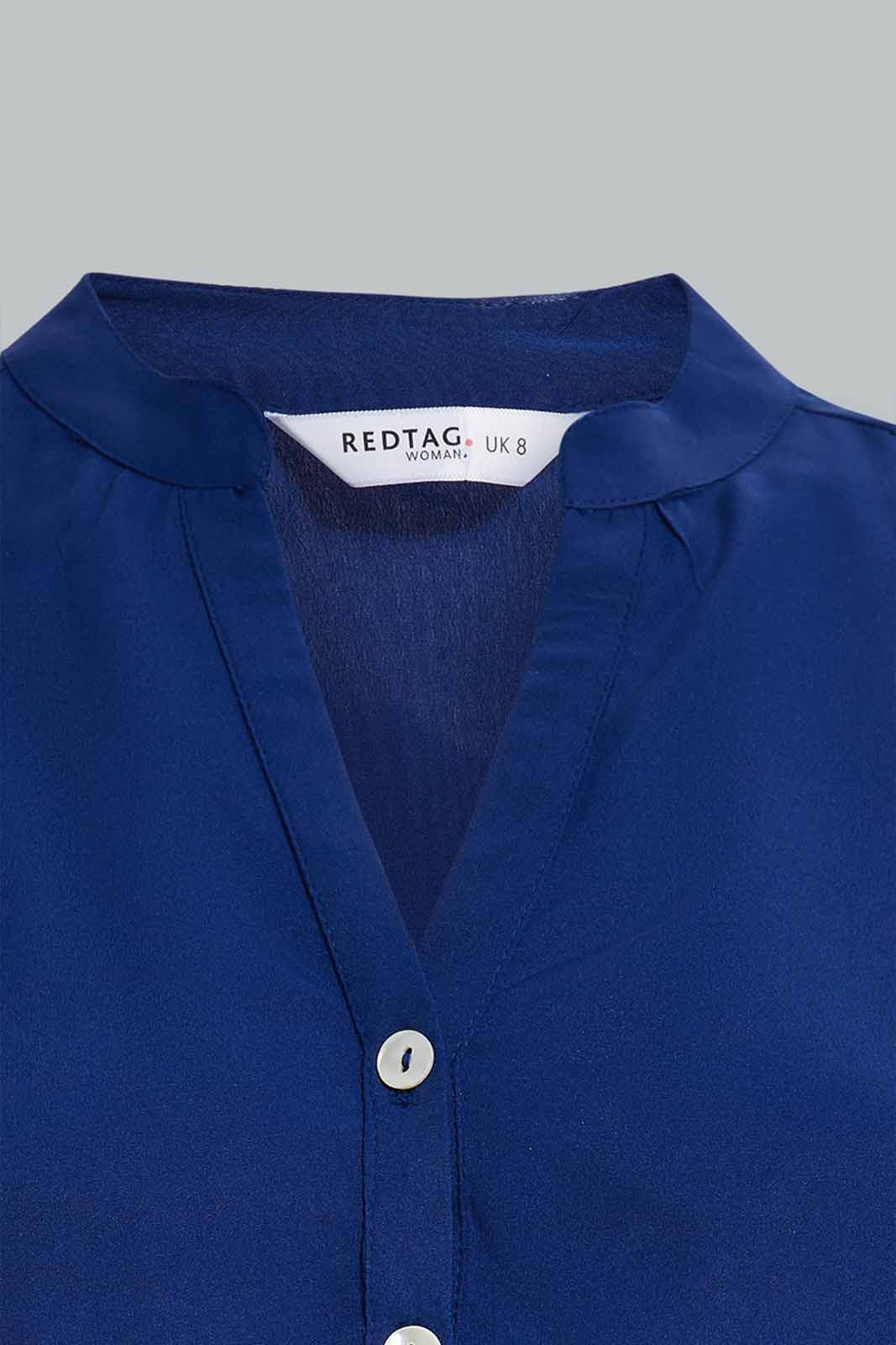 Redtag-NAVY-Printed-Placket-Detail-Blouse-Category:Blouses,-Colour:Navy,-Deals:New-In,-Filter:Women's-Clothing,-New-In-Women-APL,-Non-Sale,-Section:Women,-W22A,-Women-Blouses-Women's-