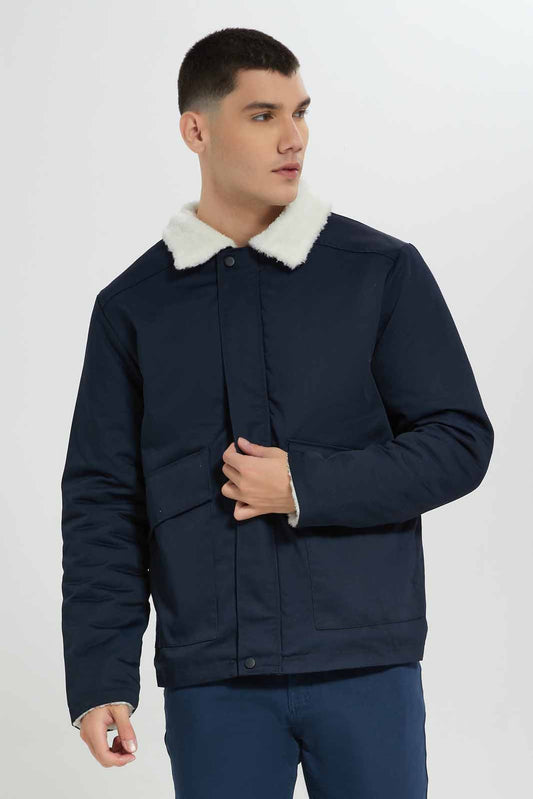 Redtag-Navy-Sherpa-Collar-Jacket-Category:Jackets,-Colour:Navy,-Deals:New-In,-EHW,-Filter:Men's-Clothing,-Men-Jackets,-New-In-Men-APL,-Non-Sale,-Section:Men,-W22B-Men's-
