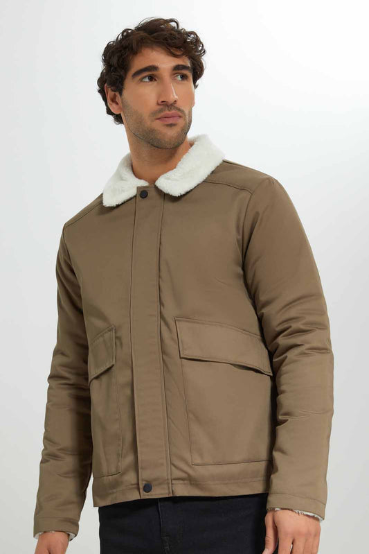 Redtag-Tan-Sherpa-Collar-Jacket-Category:Jackets,-Colour:Tan,-Deals:New-In,-EHW,-Filter:Men's-Clothing,-Men-Jackets,-New-In-Men-APL,-Non-Sale,-Section:Men,-W22B-Men's-