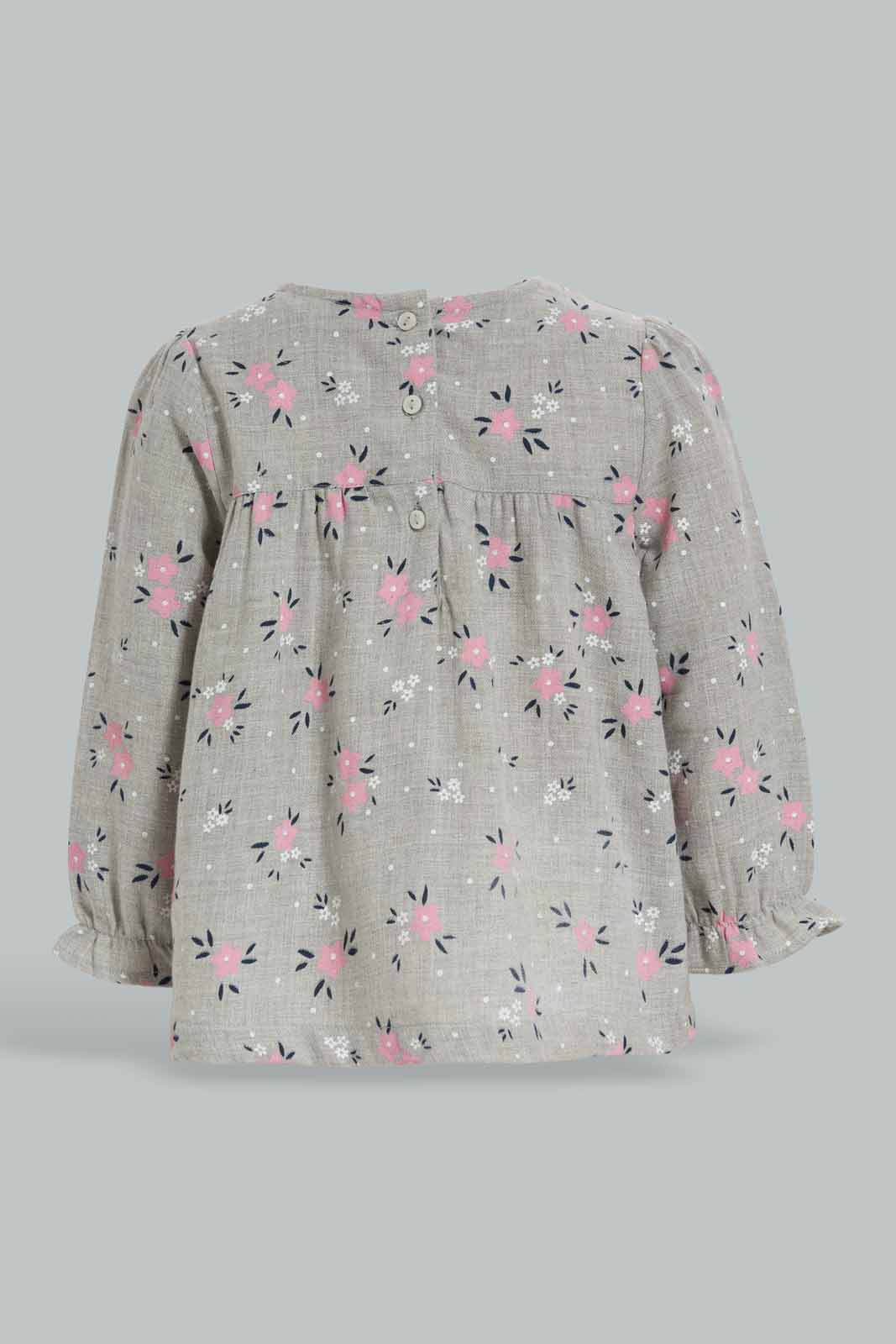 Redtag-Grey-Melange-Floral-AOP-Peterpan-Collar-Blouse-Category:Blouses,-Colour:Grey,-Deals:New-In,-Filter:Infant-Girls-(3-to-24-Mths),-ING-Blouses,-New-In-ING-APL,-Non-Sale,-Section:Girls-(0-to-14Yrs),-W22B-Infant-Girls-3 to 24 Months