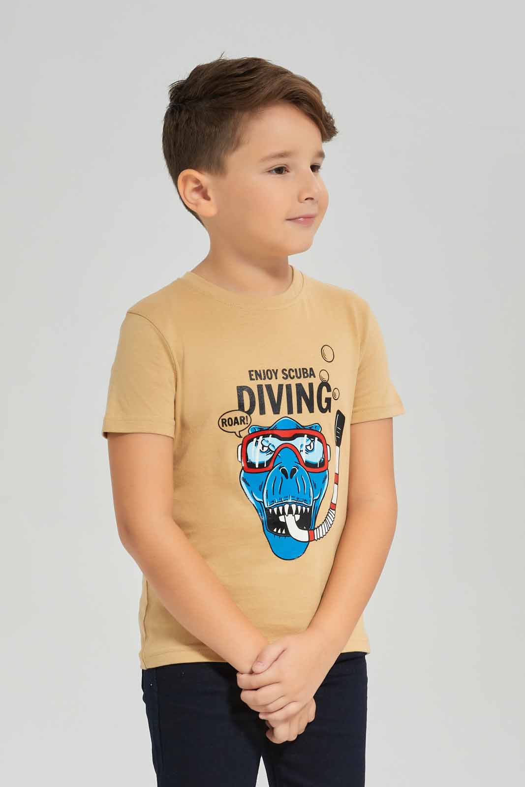 Redtag-Brown-Short-Sleeve-Gel-Print-T-shirt-BOY-T-Shirts,-Category:T-Shirts,-Colour:Brown,-Deals:New-In,-Dept:Boys,-Filter:Boys-(2-to-8-Yrs),-New-In-BOY-APL,-Non-Sale,-Section:Boys-(0-to-14Yrs),-TBL,-W22A-Boys-2 to 8 Years