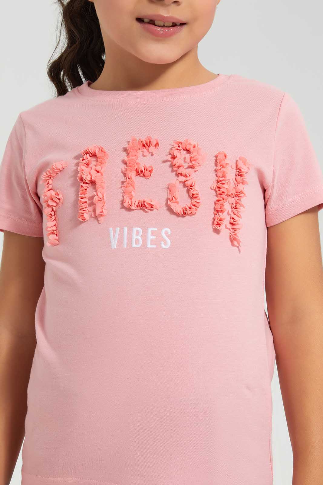Redtag-Pink-Novelty---Applique-Category:T-Shirts,-Colour:Apricot,-Deals:New-In,-Filter:Girls-(2-to-8-Yrs),-GIR-T-Shirts,-New-In-GIR-APL,-Non-Sale,-Section:Girls-(0-to-14Yrs),-TBL,-W22A-Girls-2 to 8 Years
