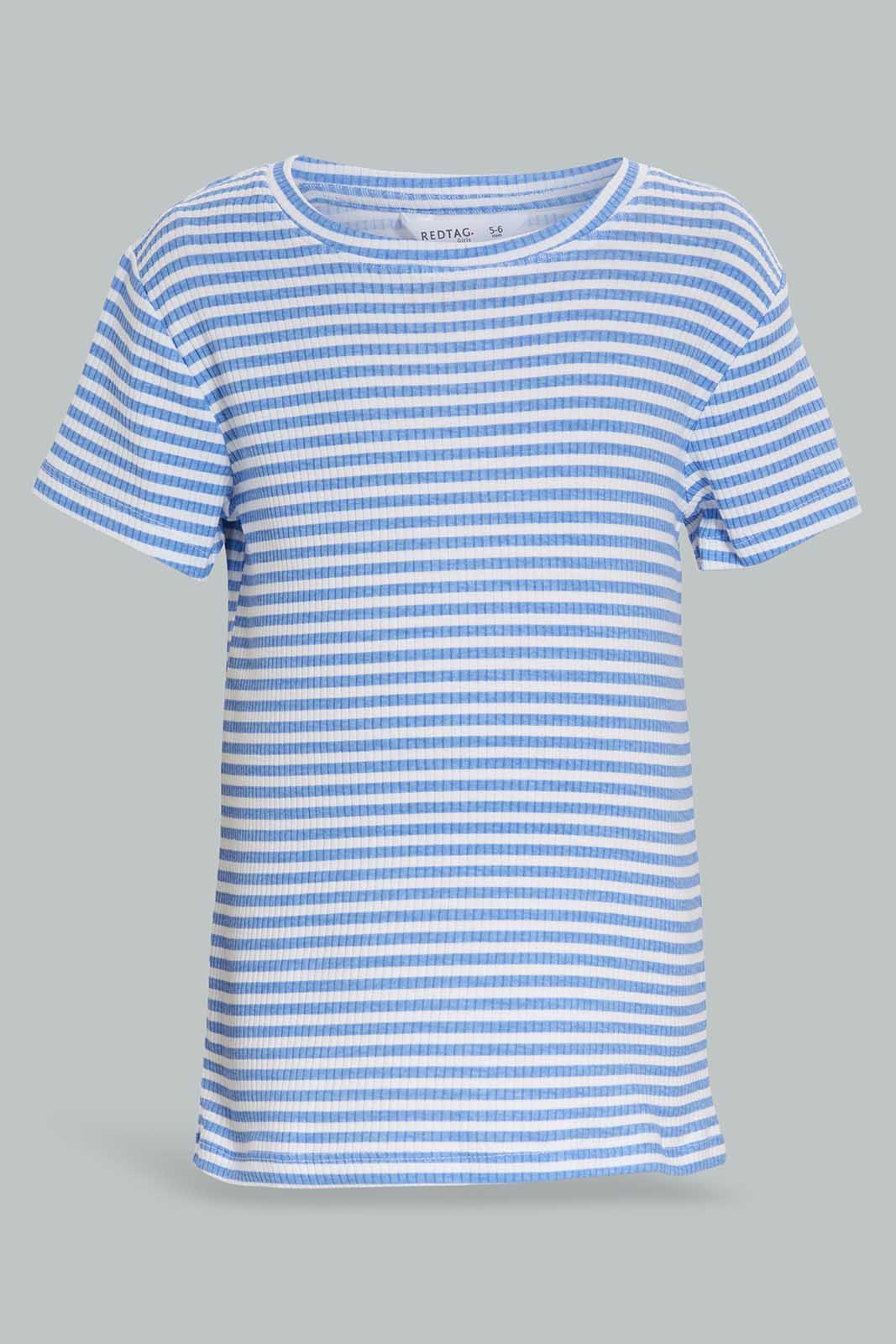 Redtag-Blue-LS-RIB-Blue-&-White-Stripe-Category:T-Shirts,-Colour:Blue,-Deals:New-In,-Filter:Girls-(2-to-8-Yrs),-GIR-T-Shirts,-New-In-GIR-APL,-Non-Sale,-Section:Girls-(0-to-14Yrs),-TBL,-W22A-Girls-2 to 8 Years