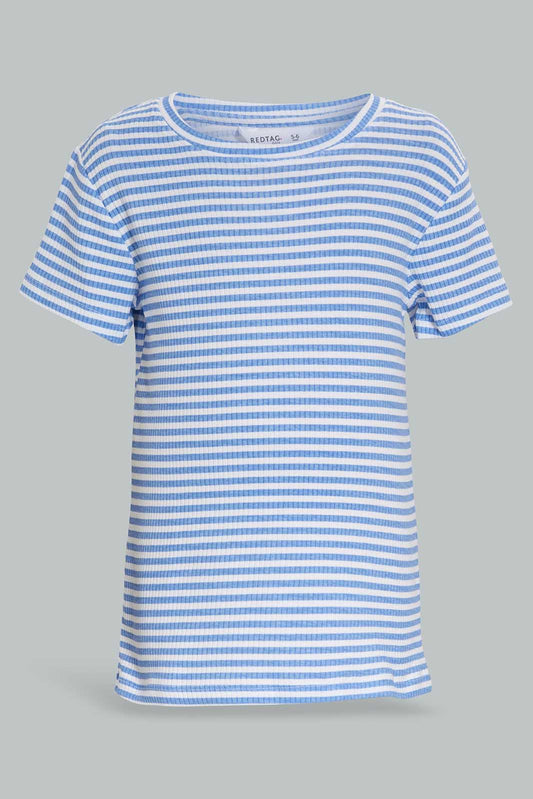 Redtag-Blue-LS-RIB-Blue-&-White-Stripe-Category:T-Shirts,-Colour:Blue,-Deals:New-In,-Filter:Girls-(2-to-8-Yrs),-GIR-T-Shirts,-New-In-GIR-APL,-Non-Sale,-Section:Girls-(0-to-14Yrs),-TBL,-W22A-Girls-2 to 8 Years