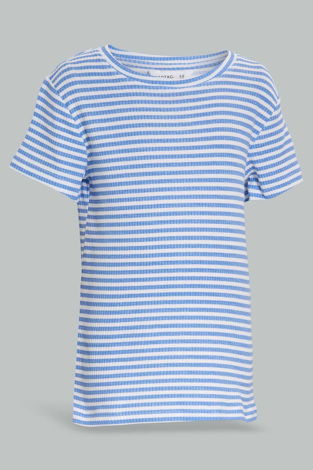 Redtag-Blue-LS-RIB-Blue-&-White-Stripe-Category:T-Shirts,-Colour:Blue,-Deals:New-In,-Filter:Girls-(2-to-8-Yrs),-GIR-T-Shirts,-New-In-GIR-APL,-Non-Sale,-Section:Girls-(0-to-14Yrs),-TBL,-W22A-Girls-2 to 8 Years