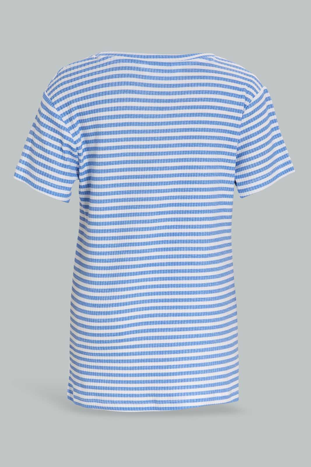 Redtag-Blue-LS-RIB-Blue-&-White-Stripe-Category:T-Shirts,-Colour:Blue,-Deals:New-In,-Filter:Girls-(2-to-8-Yrs),-GIR-T-Shirts,-New-In-GIR-APL,-Non-Sale,-Section:Girls-(0-to-14Yrs),-TBL,-W22A-Girls-2 to 8 Years