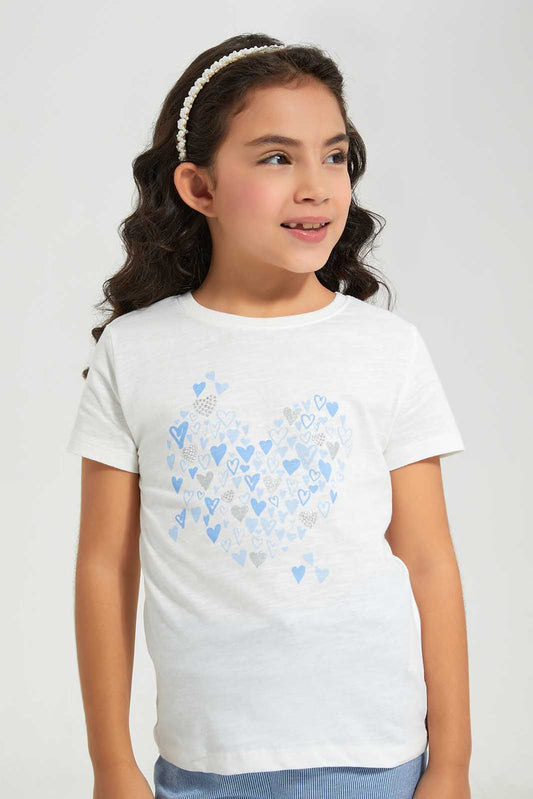 Redtag-White-LS-RIB-Pink-Heart-Placement-Category:T-Shirts,-Colour:White,-Deals:New-In,-Filter:Girls-(2-to-8-Yrs),-GIR-T-Shirts,-New-In-GIR-APL,-Non-Sale,-Section:Girls-(0-to-14Yrs),-TBL,-W22A-Girls-2 to 8 Years