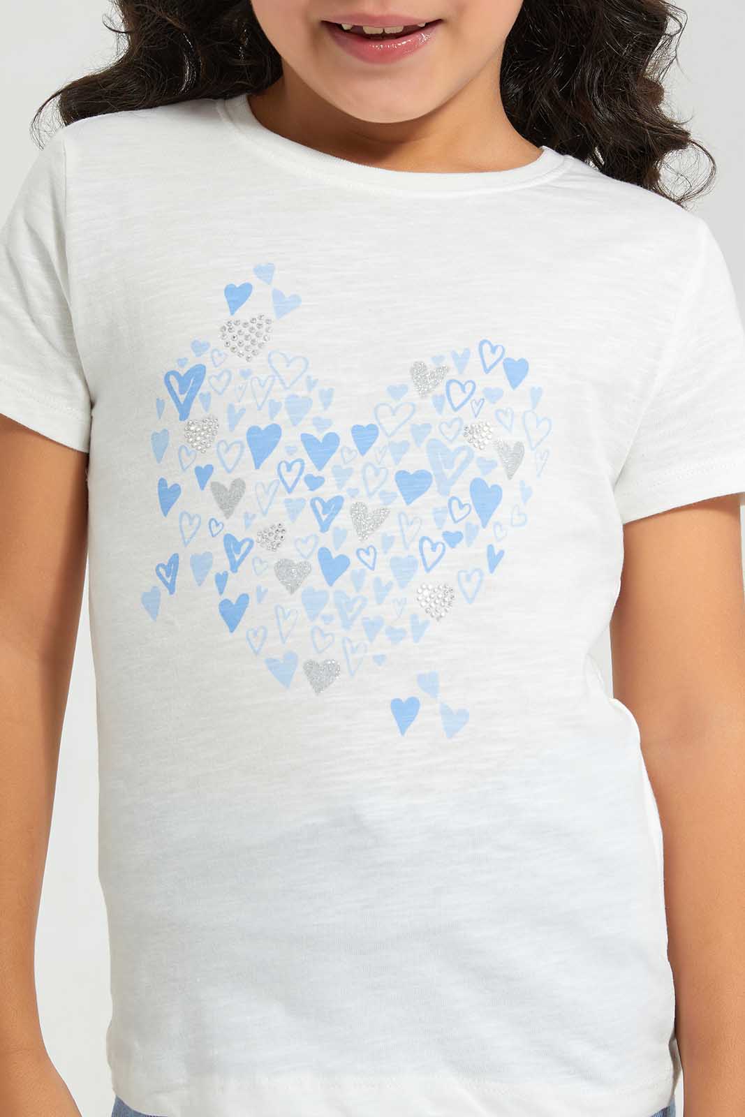 Redtag-White-LS-RIB-Pink-Heart-Placement-Category:T-Shirts,-Colour:White,-Deals:New-In,-Filter:Girls-(2-to-8-Yrs),-GIR-T-Shirts,-New-In-GIR-APL,-Non-Sale,-Section:Girls-(0-to-14Yrs),-TBL,-W22A-Girls-2 to 8 Years