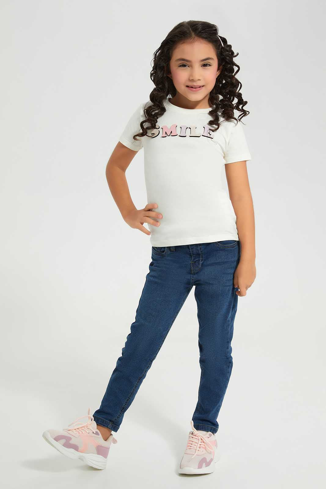 Redtag-White-LS-Hello-Novelty-Tee-Category:T-Shirts,-Colour:White,-Deals:New-In,-Filter:Girls-(2-to-8-Yrs),-GIR-T-Shirts,-New-In-GIR-APL,-Non-Sale,-Section:Girls-(0-to-14Yrs),-TBL,-W22A-Girls-2 to 8 Years