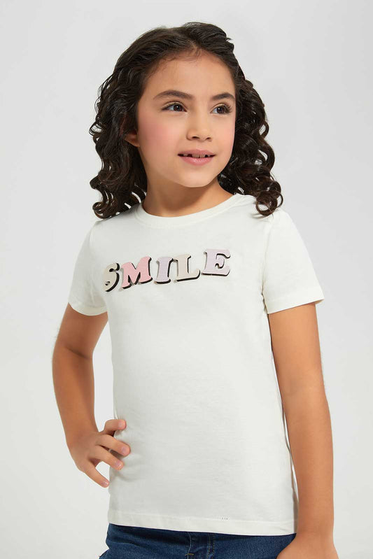 Redtag-White-LS-Hello-Novelty-Tee-Category:T-Shirts,-Colour:White,-Deals:New-In,-Filter:Girls-(2-to-8-Yrs),-GIR-T-Shirts,-New-In-GIR-APL,-Non-Sale,-Section:Girls-(0-to-14Yrs),-TBL,-W22A-Girls-2 to 8 Years