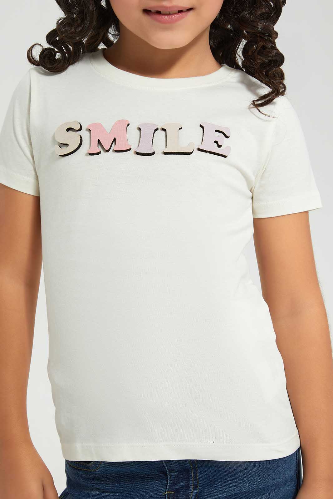 Redtag-White-LS-Hello-Novelty-Tee-Category:T-Shirts,-Colour:White,-Deals:New-In,-Filter:Girls-(2-to-8-Yrs),-GIR-T-Shirts,-New-In-GIR-APL,-Non-Sale,-Section:Girls-(0-to-14Yrs),-TBL,-W22A-Girls-2 to 8 Years