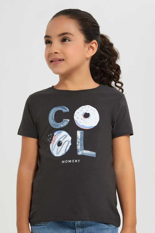 Redtag-Black-LS-Novelty-Donut-Gliter-Print-Category:T-Shirts,-Colour:Black,-Deals:New-In,-Filter:Girls-(2-to-8-Yrs),-GIR-T-Shirts,-New-In-GIR-APL,-Non-Sale,-Section:Girls-(0-to-14Yrs),-TBL,-W22A-Girls-2 to 8 Years