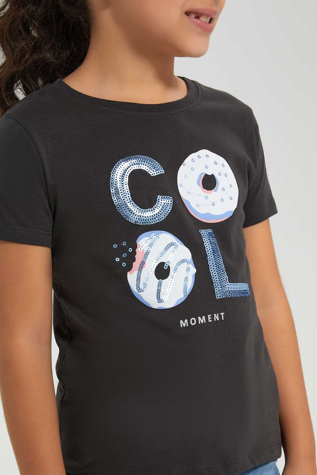 Redtag-Black-LS-Novelty-Donut-Gliter-Print-Category:T-Shirts,-Colour:Black,-Deals:New-In,-Filter:Girls-(2-to-8-Yrs),-GIR-T-Shirts,-New-In-GIR-APL,-Non-Sale,-Section:Girls-(0-to-14Yrs),-TBL,-W22A-Girls-2 to 8 Years