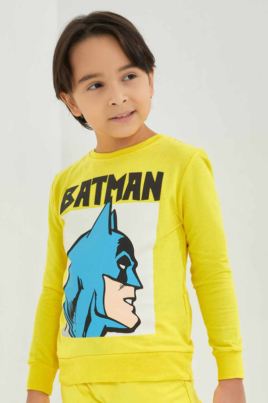 Redtag-Yellow-Batman-Crew-Nech-Sweatshirt-BOY-Sweatshirts,-Category:Sweatshirts,-CHR,-Colour:Yellow,-Deals:New-In,-Filter:Boys-(2-to-8-Yrs),-New-In-BOY-APL,-Non-Sale,-Section:Boys-(0-to-14Yrs),-TBL,-W22B-Boys-2 to 8 Years