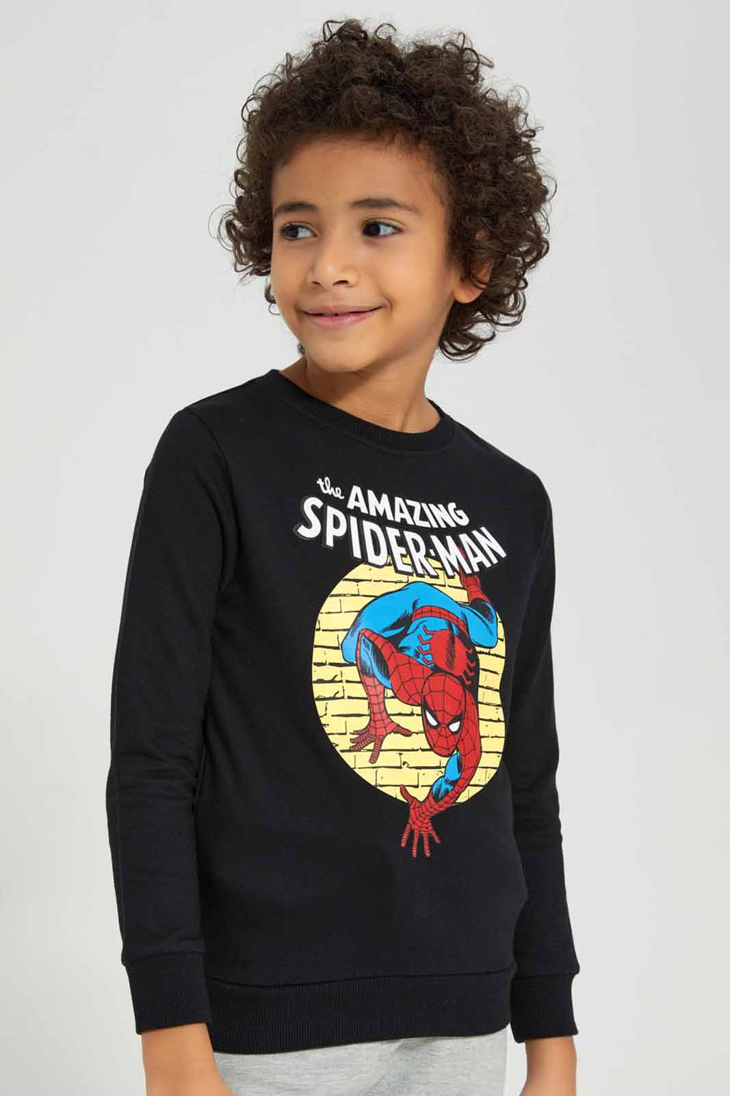 Redtag-Black-Spiderman-Crew-Neck-Sweatshirt-BOY-Sweatshirts,-Category:Sweatshirts,-CHR,-Colour:Black,-Deals:New-In,-Filter:Boys-(2-to-8-Yrs),-New-In-BOY-APL,-Non-Sale,-Section:Boys-(0-to-14Yrs),-TBL,-W22B-Boys-2 to 8 Years