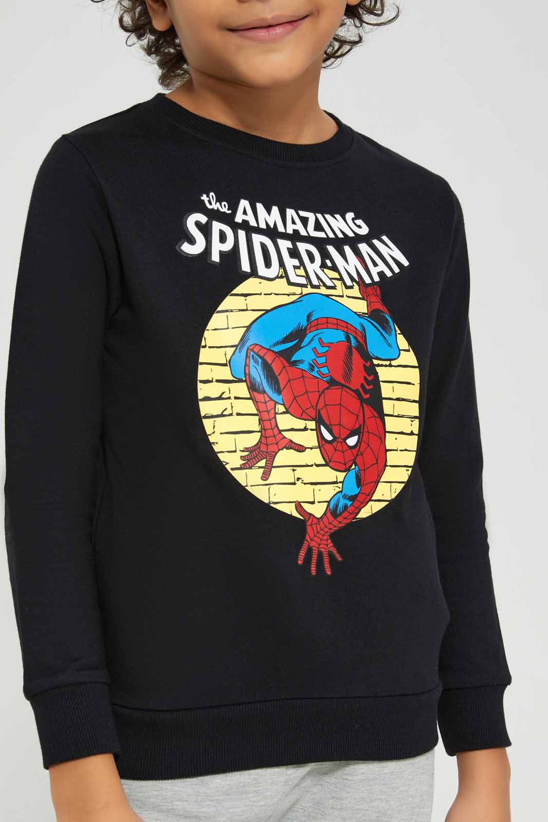 Redtag-Black-Spiderman-Crew-Neck-Sweatshirt-BOY-Sweatshirts,-Category:Sweatshirts,-CHR,-Colour:Black,-Deals:New-In,-Filter:Boys-(2-to-8-Yrs),-New-In-BOY-APL,-Non-Sale,-Section:Boys-(0-to-14Yrs),-TBL,-W22B-Boys-2 to 8 Years