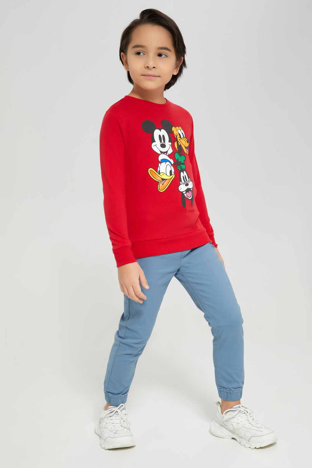 Redtag-Red-Micky-Mouse-Crew-Neck-Sweatshirt-BOY-Sweatshirts,-Category:Sweatshirts,-CHR,-Colour:Red,-Deals:New-In,-Filter:Boys-(2-to-8-Yrs),-New-In-BOY-APL,-Non-Sale,-Section:Boys-(0-to-14Yrs),-TBL,-W22B-Boys-2 to 8 Years