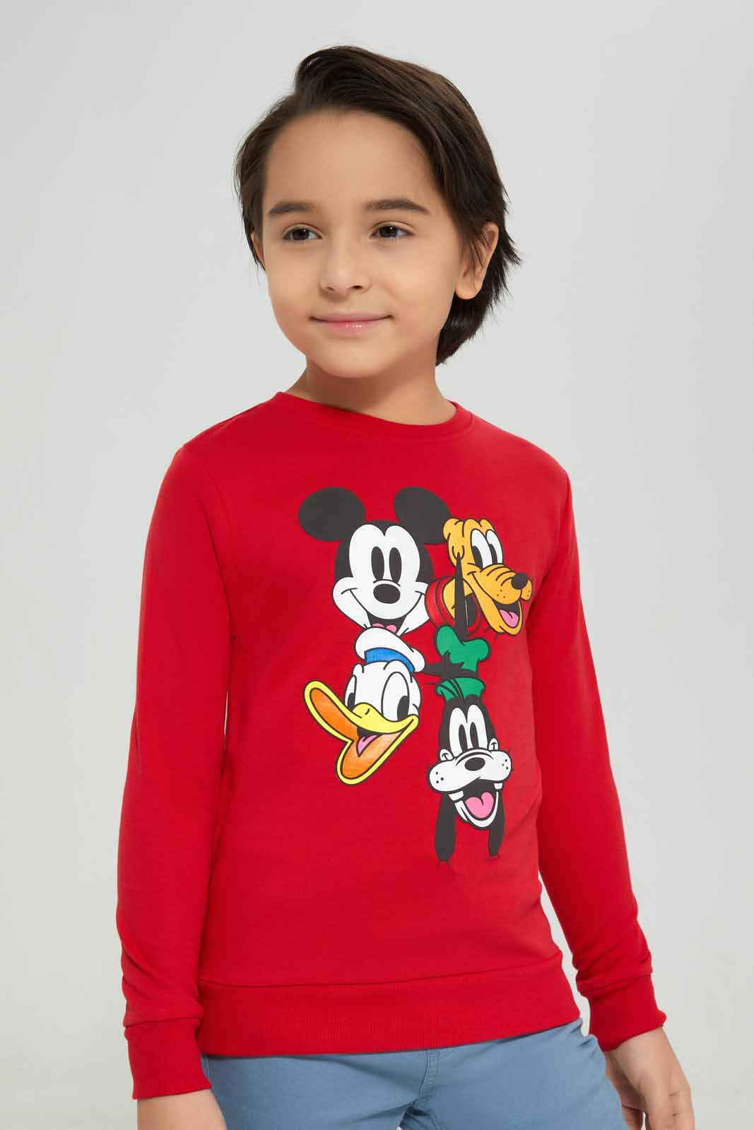 Redtag-Red-Micky-Mouse-Crew-Neck-Sweatshirt-BOY-Sweatshirts,-Category:Sweatshirts,-CHR,-Colour:Red,-Deals:New-In,-Filter:Boys-(2-to-8-Yrs),-New-In-BOY-APL,-Non-Sale,-Section:Boys-(0-to-14Yrs),-TBL,-W22B-Boys-2 to 8 Years