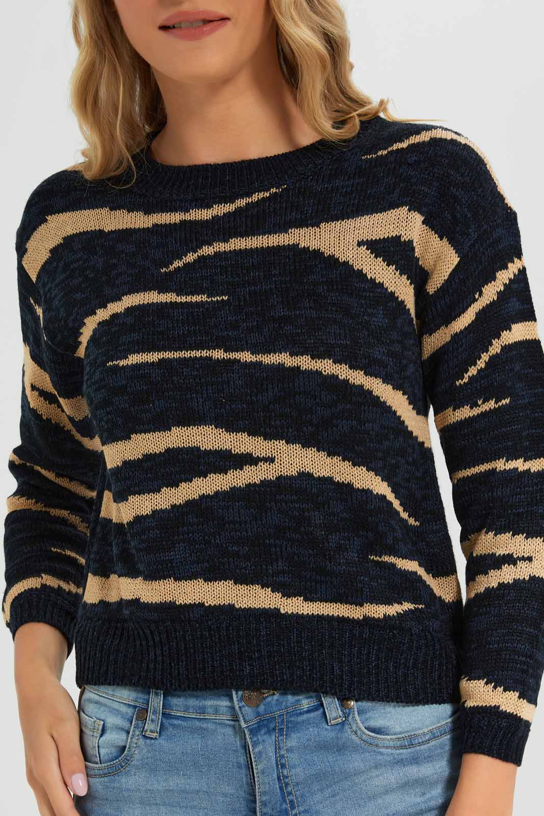 Redtag-Black-Crew-Neck-Lurex-Intarsia-Pullover-Category:Pullovers,-Colour:Black,-Deals:New-In,-Filter:Women's-Clothing,-New-In-Women-APL,-Non-Sale,-Section:Women,-W22B,-Women-Pullovers-Women's-