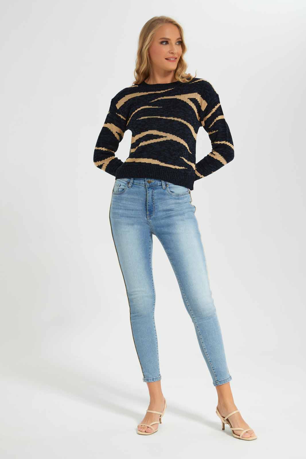 Redtag-Black-Crew-Neck-Lurex-Intarsia-Pullover-Category:Pullovers,-Colour:Black,-Deals:New-In,-Filter:Women's-Clothing,-New-In-Women-APL,-Non-Sale,-Section:Women,-W22B,-Women-Pullovers-Women's-