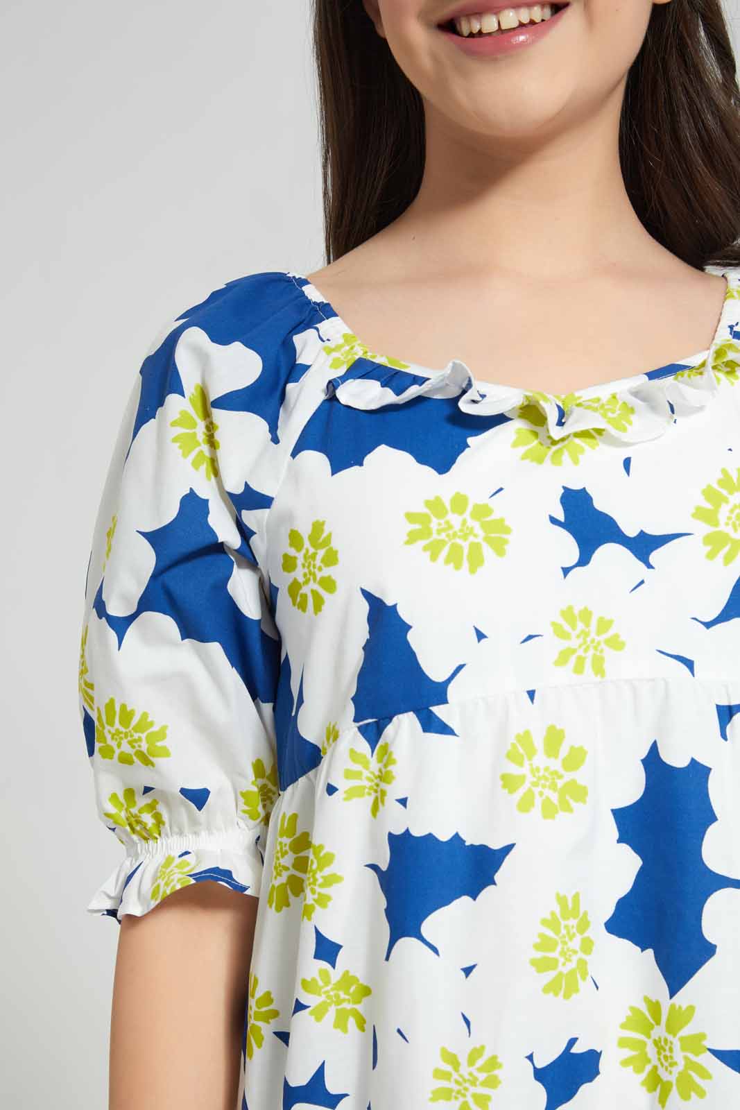 Redtag-Blue-Floral-Dress-Category:Dresses,-Colour:Blue,-Deals:New-In,-Filter:Senior-Girls-(8-to-14-Yrs),-GSR-Dresses,-New-In-GSR-APL,-Non-Sale,-Section:Girls-(0-to-14Yrs),-W22A-Senior-Girls-9 to 14 Years