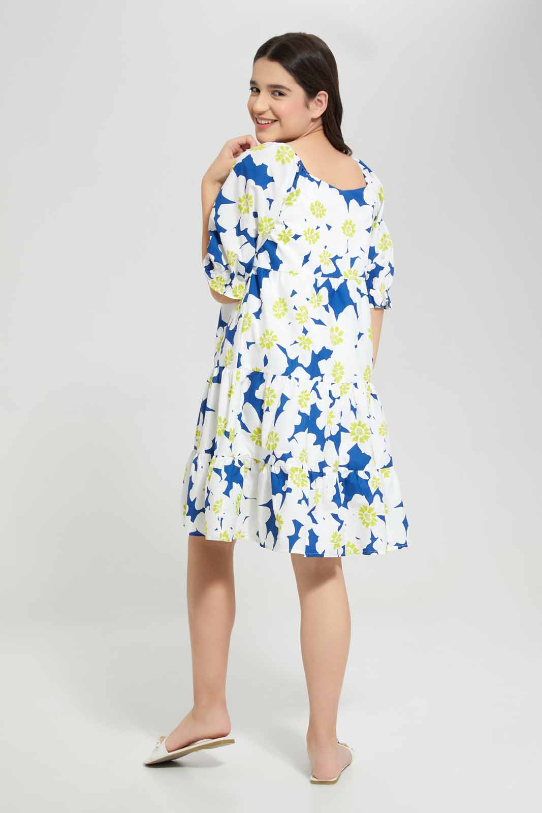 Redtag-Blue-Floral-Dress-Category:Dresses,-Colour:Blue,-Deals:New-In,-Filter:Senior-Girls-(8-to-14-Yrs),-GSR-Dresses,-New-In-GSR-APL,-Non-Sale,-Section:Girls-(0-to-14Yrs),-W22A-Senior-Girls-9 to 14 Years