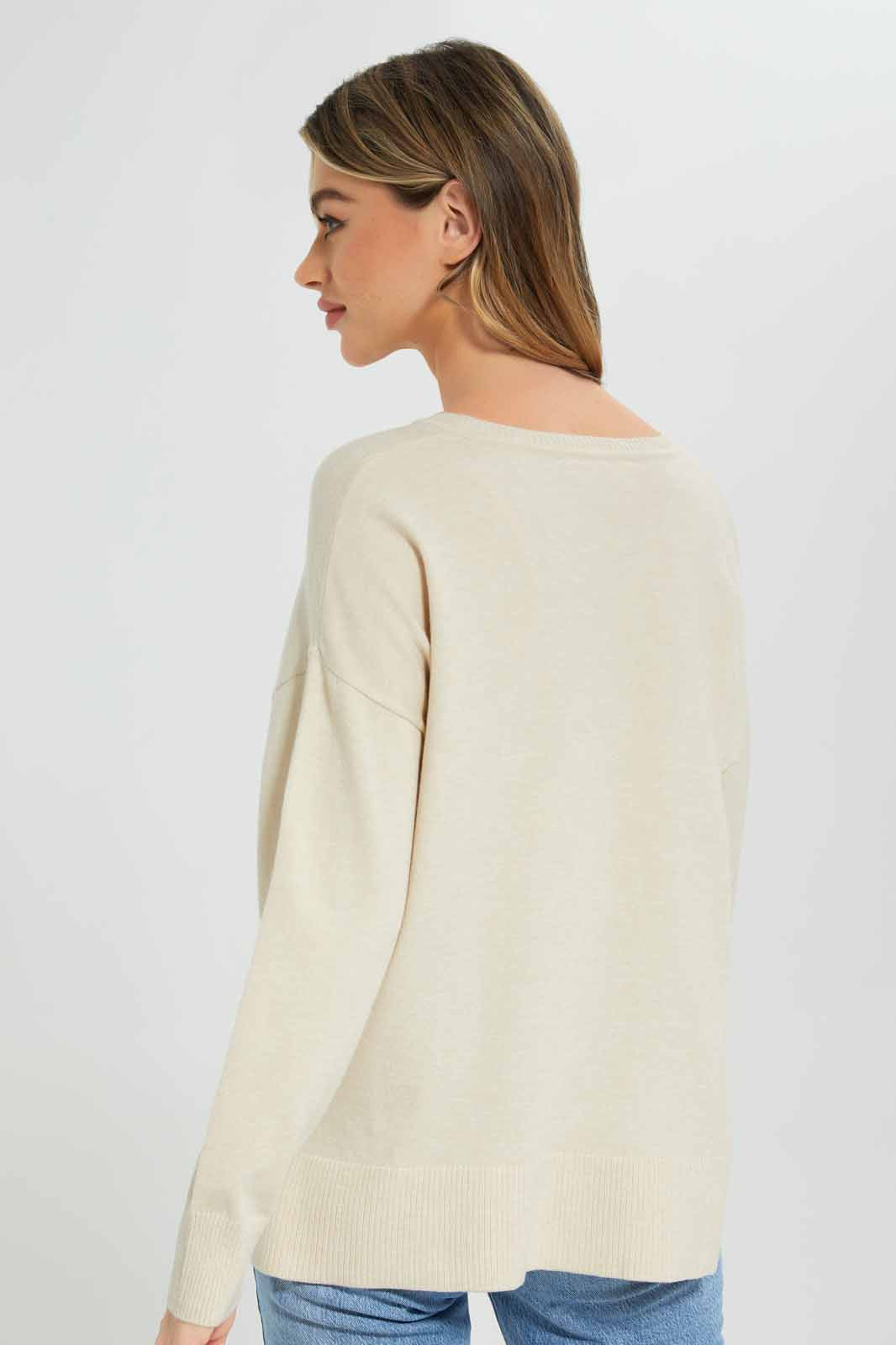 Redtag-Ivory-Jacquard-Crew-Neck-Pullover-Category:Pullovers,-Colour:Ivory,-Deals:New-In,-Filter:Women's-Clothing,-New-In-Women-APL,-Non-Sale,-Section:Women,-W22B,-Women-Pullovers-Women's-
