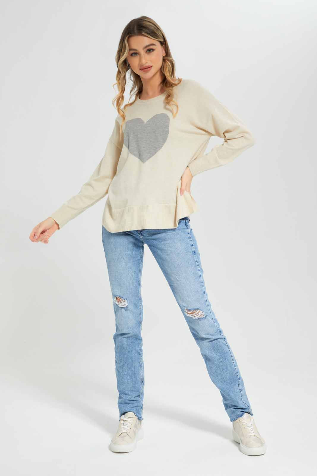 Redtag-Ivory-Jacquard-Crew-Neck-Pullover-Category:Pullovers,-Colour:Ivory,-Deals:New-In,-Filter:Women's-Clothing,-New-In-Women-APL,-Non-Sale,-Section:Women,-W22B,-Women-Pullovers-Women's-