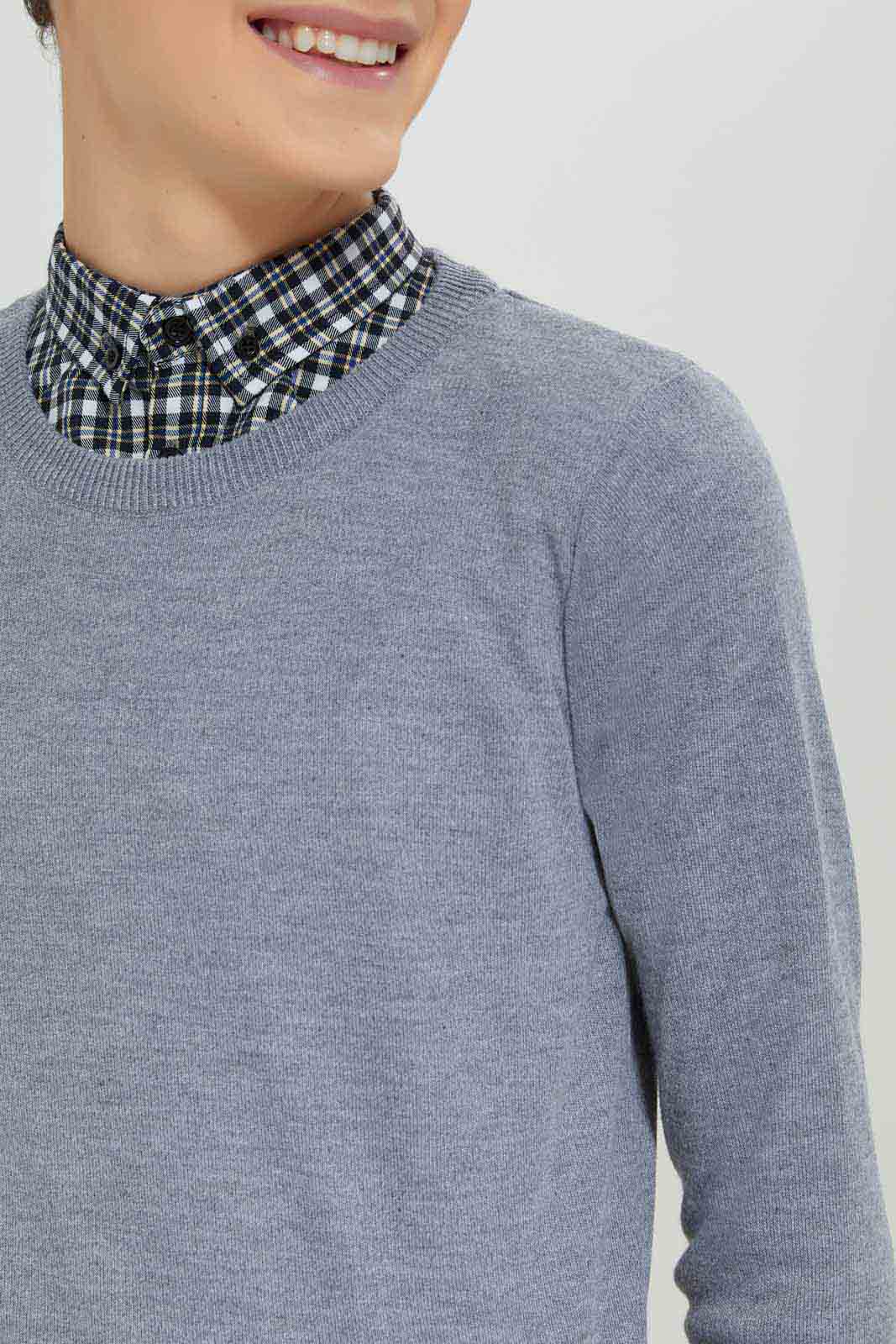 Redtag-Grey-Mel-Collared-Plain-Pullover-BSR-Pullovers,-Category:Pullovers,-Colour:Grey,-Deals:New-In,-Dept:Boys,-Filter:Senior-Boys-(8-to-14-Yrs),-New-In-BSR-APL,-Non-Sale,-Section:Boys-(0-to-14Yrs),-W22B-Senior-Boys-9 to 14 Years