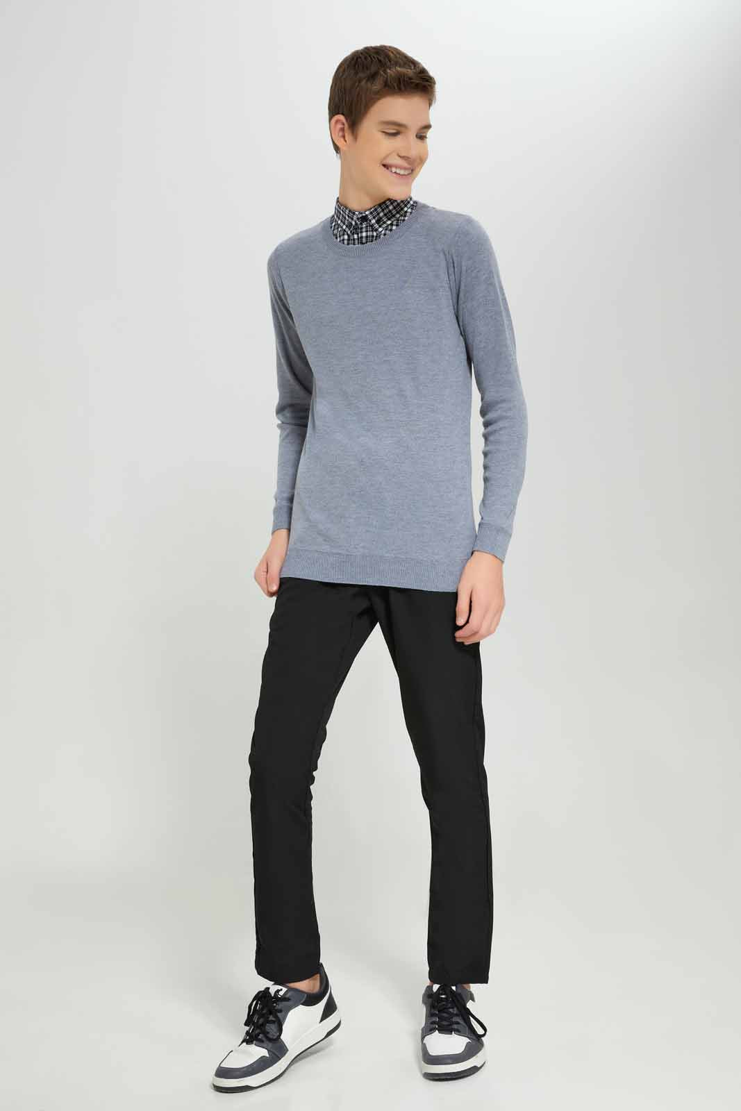 Redtag-Grey-Mel-Collared-Plain-Pullover-BSR-Pullovers,-Category:Pullovers,-Colour:Grey,-Deals:New-In,-Dept:Boys,-Filter:Senior-Boys-(8-to-14-Yrs),-New-In-BSR-APL,-Non-Sale,-Section:Boys-(0-to-14Yrs),-W22B-Senior-Boys-9 to 14 Years