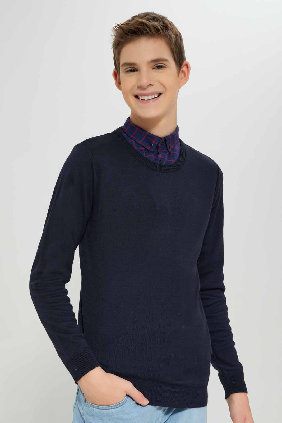 Redtag-Navy-Collared-Plain-Pullover-BSR-Pullovers,-Category:Pullovers,-Colour:Navy,-Deals:New-In,-Dept:Boys,-Filter:Senior-Boys-(8-to-14-Yrs),-New-In-BSR-APL,-Non-Sale,-Section:Boys-(0-to-14Yrs),-W22B-Senior-Boys-9 to 14 Years