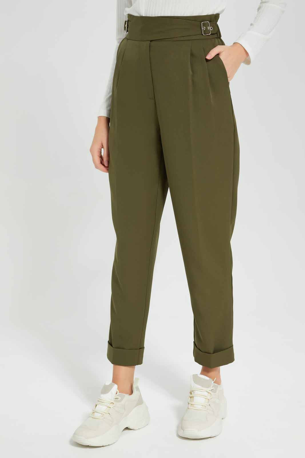 Redtag-White-Mock-Buckle-Waist-Band-Trouser-Category:Trousers,-Colour:White,-Deals:New-In,-Filter:Women's-Clothing,-New-In-Women-APL,-Non-Sale,-Section:Women,-W22B,-Women-Trousers-Women's-