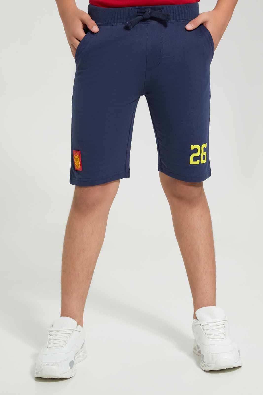 Redtag-Navy-Spain-World-Cup-Active-Shorts-BSR-Shorts,-Category:Shorts,-Colour:Navy,-Deals:New-In,-Dept:Boys,-FIFA,-Filter:Senior-Boys-(8-to-14-Yrs),-New-In-BSR-APL,-Non-Sale,-Section:Boys-(0-to-14Yrs),-W22A-Senior-Boys-9 to 14 Years