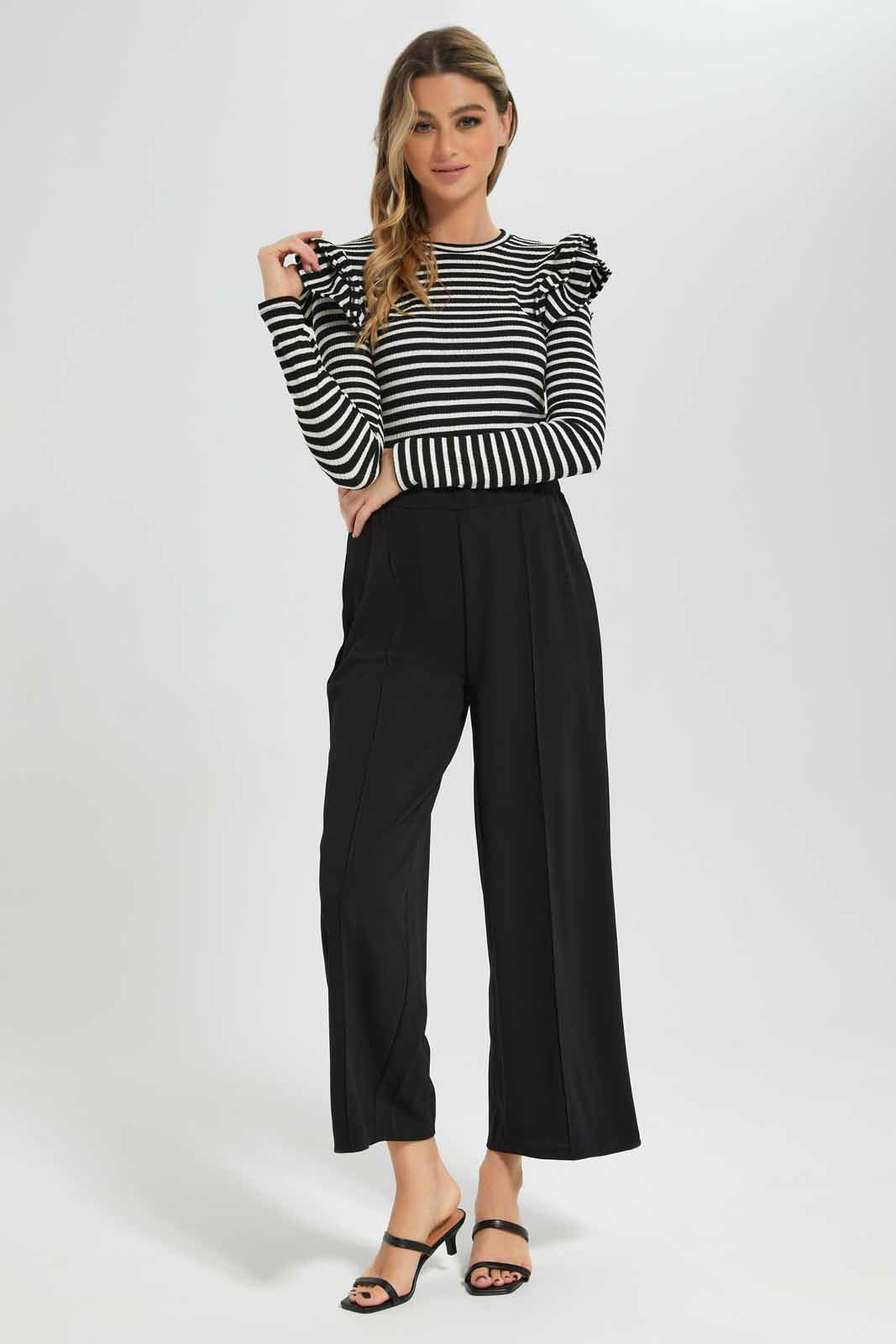 Redtag-Front-Pin-Tuck-Wide-Leg-Trouser-Category:Trousers,-Colour:Black,-Deals:New-In,-Filter:Women's-Clothing,-KSH,-New-In-Women-APL,-Non-Sale,-Section:Women,-W22A,-Women-Trousers-Women's-