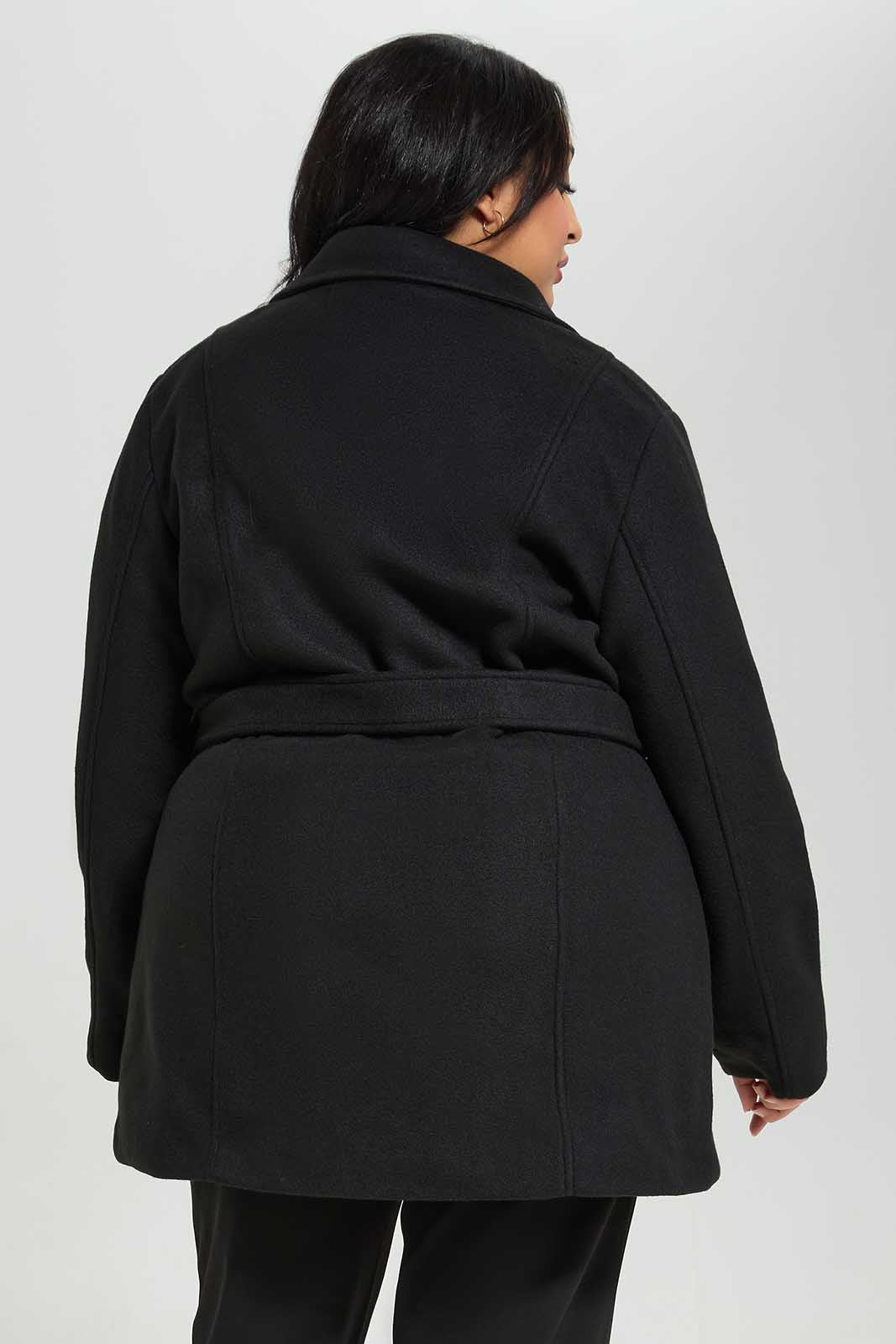 Redtag-Black-Long-Sleeve-Belted-Jacket-Category:Jackets,-Colour:Black,-Deals:New-In,-Filter:Plus-Size,-LDP-Jackets,-New-In-LDP-APL,-Non-Sale,-Section:Women,-W22B-Women's-