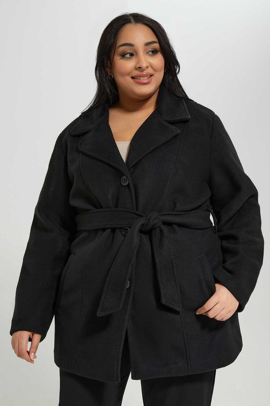 Redtag-Black-Long-Sleeve-Belted-Jacket-Category:Jackets,-Colour:Black,-Deals:New-In,-Filter:Plus-Size,-LDP-Jackets,-New-In-LDP-APL,-Non-Sale,-Section:Women,-W22B-Women's-