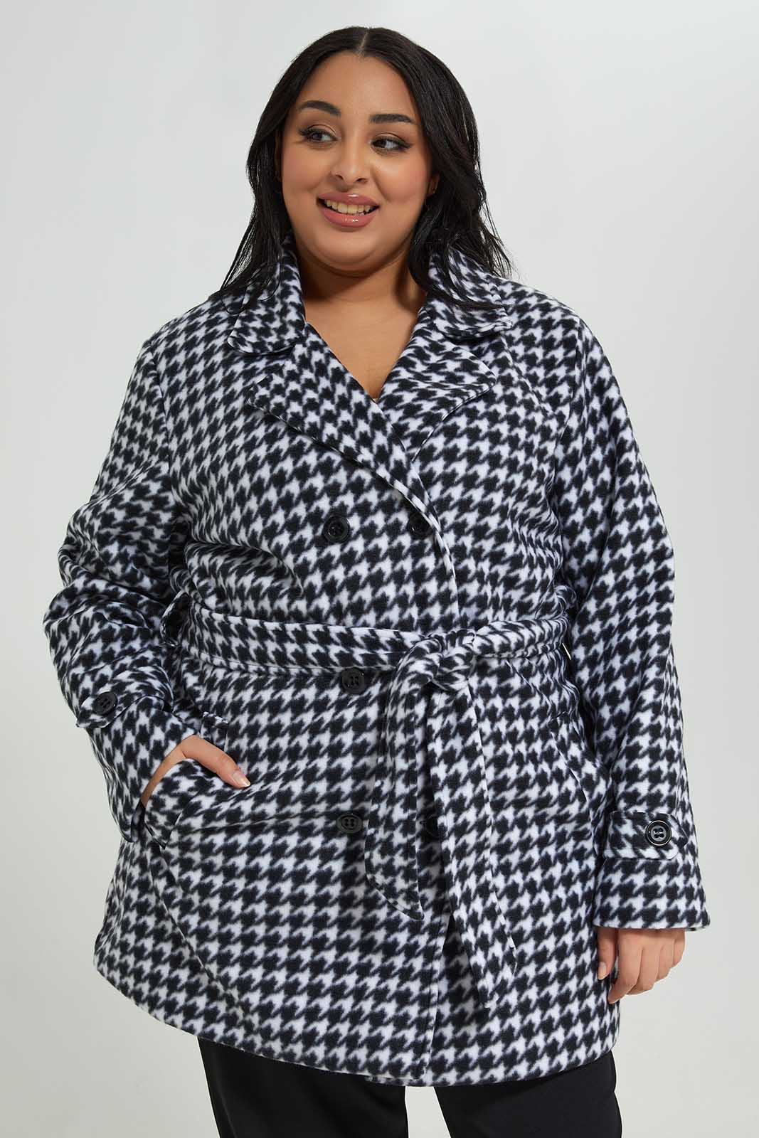 Redtag-Long-Sleeve-Belted-Checks-Jacket-Category:Jackets,-Colour:Assorted,-Deals:New-In,-Dept:Ladieswear,-Filter:Plus-Size,-LDP-Jackets,-New-In-LDP-APL,-Non-Sale,-Section:Women,-W22B-Women's-
