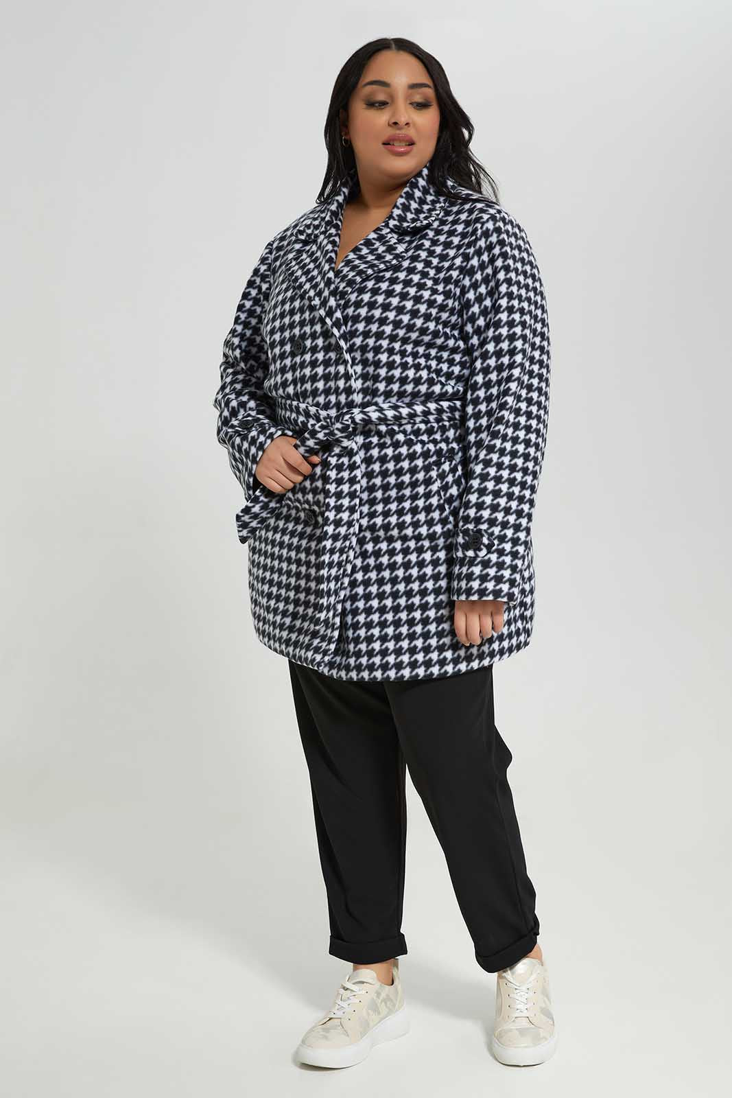 Redtag-Long-Sleeve-Belted-Checks-Jacket-Category:Jackets,-Colour:Assorted,-Deals:New-In,-Dept:Ladieswear,-Filter:Plus-Size,-LDP-Jackets,-New-In-LDP-APL,-Non-Sale,-Section:Women,-W22B-Women's-