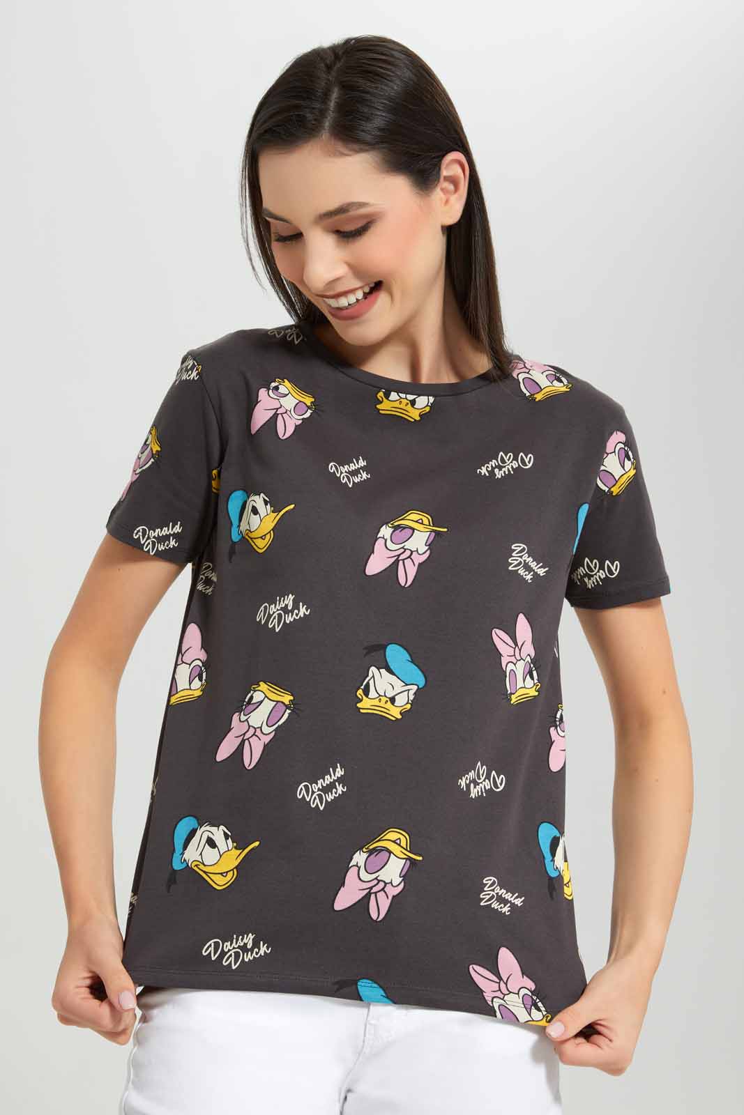 Redtag-Black-Daffy-Duck-Oversized-Allover-Printed-T-Shirt-Category:T-Shirts,-Colour:Black,-Deals:New-In,-Filter:Women's-Clothing,-New-In-Women-APL,-Non-Sale,-Section:Women,-W22A,-Women-T-Shirts-Women's-