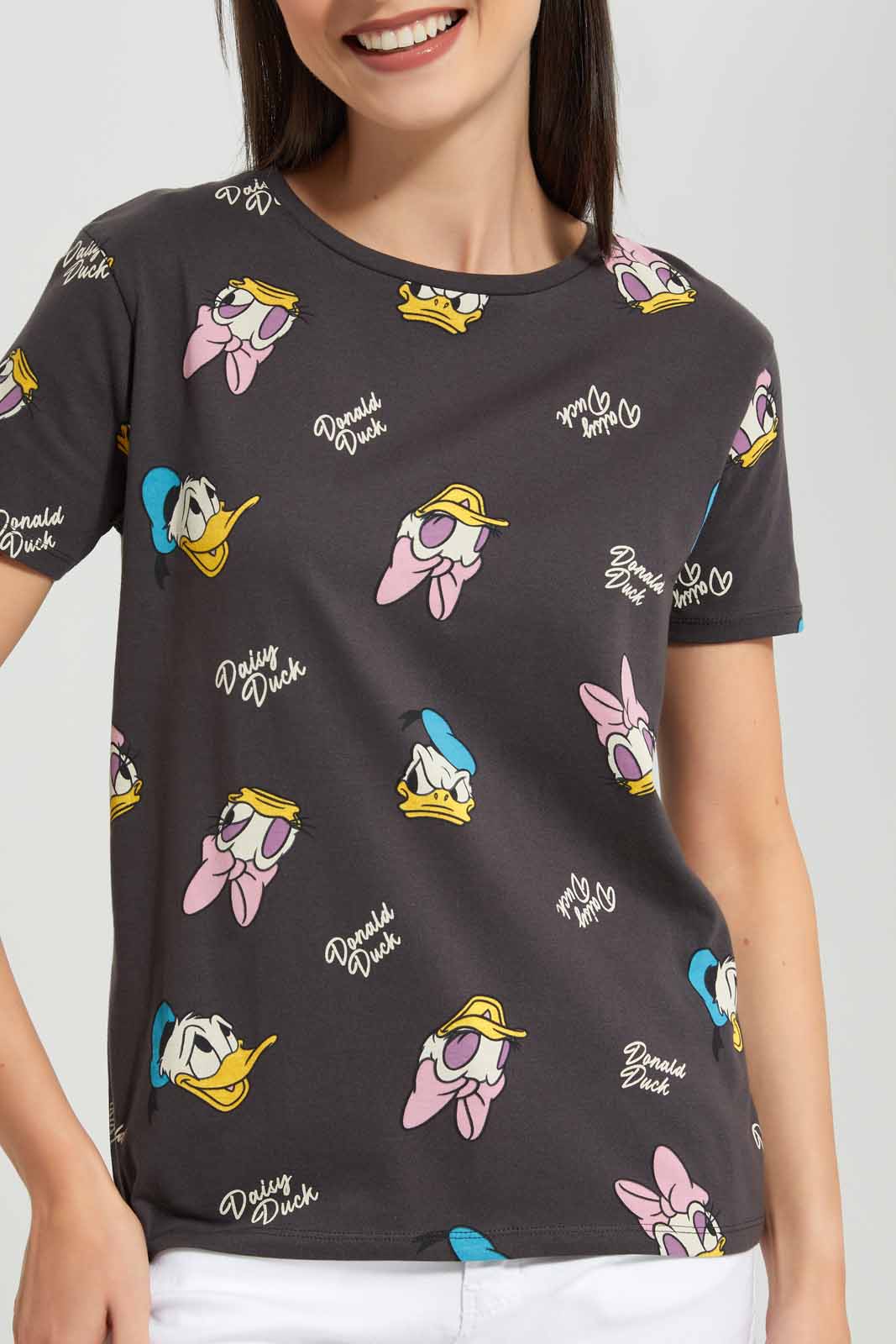 Redtag-Black-Daffy-Duck-Oversized-Allover-Printed-T-Shirt-Category:T-Shirts,-Colour:Black,-Deals:New-In,-Filter:Women's-Clothing,-New-In-Women-APL,-Non-Sale,-Section:Women,-W22A,-Women-T-Shirts-Women's-