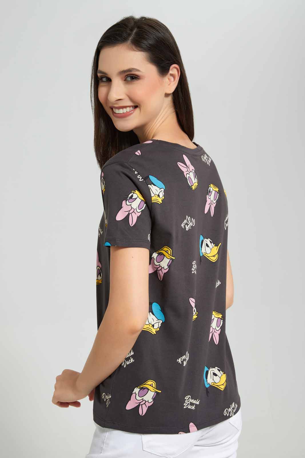 Redtag-Black-Daffy-Duck-Oversized-Allover-Printed-T-Shirt-Category:T-Shirts,-Colour:Black,-Deals:New-In,-Filter:Women's-Clothing,-New-In-Women-APL,-Non-Sale,-Section:Women,-W22A,-Women-T-Shirts-Women's-