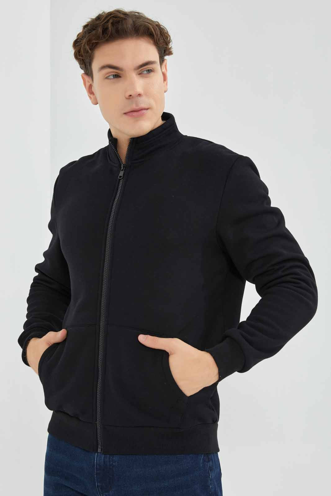 Redtag-Black-Sherpa-Zip-Thru-Sweatstirt-Category:Sweatshirts,-Colour:Black,-Deals:New-In,-EHW,-Filter:Men's-Clothing,-Men-Sweatshirts,-New-In-Men-APL,-Non-Sale,-Section:Men,-W22B-Men's-