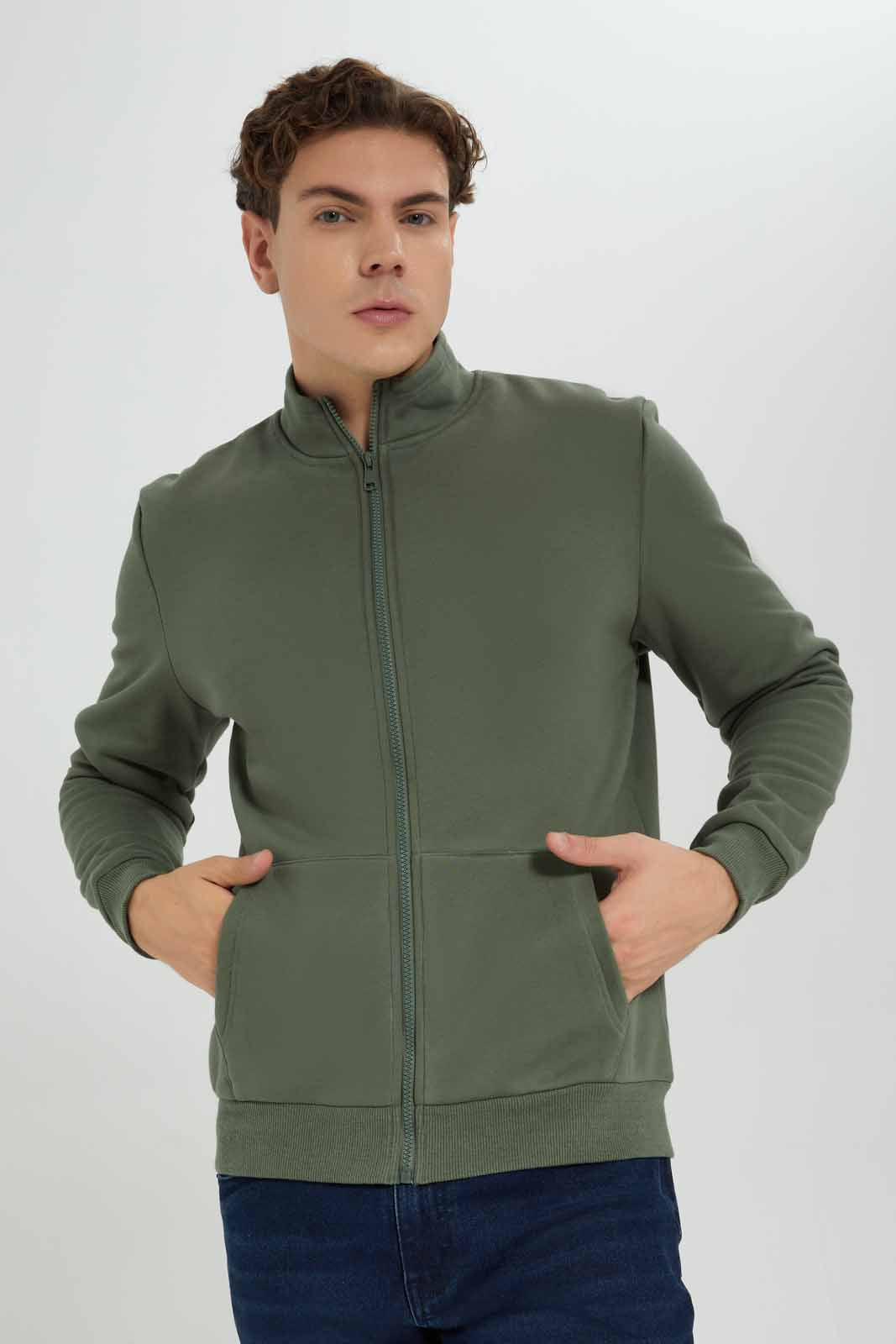 Redtag-Green-Sherpa-Zip-Thru-Sweatstirt-Category:Sweatshirts,-Colour:Green,-Deals:New-In,-EHW,-Filter:Men's-Clothing,-Men-Sweatshirts,-New-In-Men-APL,-Non-Sale,-Section:Men,-W22B-Men's-