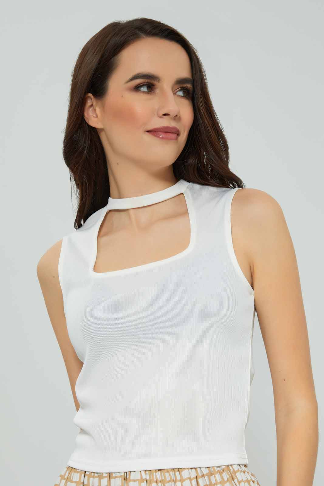 Redtag-White-Knit-Choker-Neck-Top-Category:Tops,-Colour:White,-Deals:New-In,-Filter:Women's-Clothing,-New-In-Women-APL,-Non-Sale,-Section:Women,-W22A,-Women-Tops-Women's-